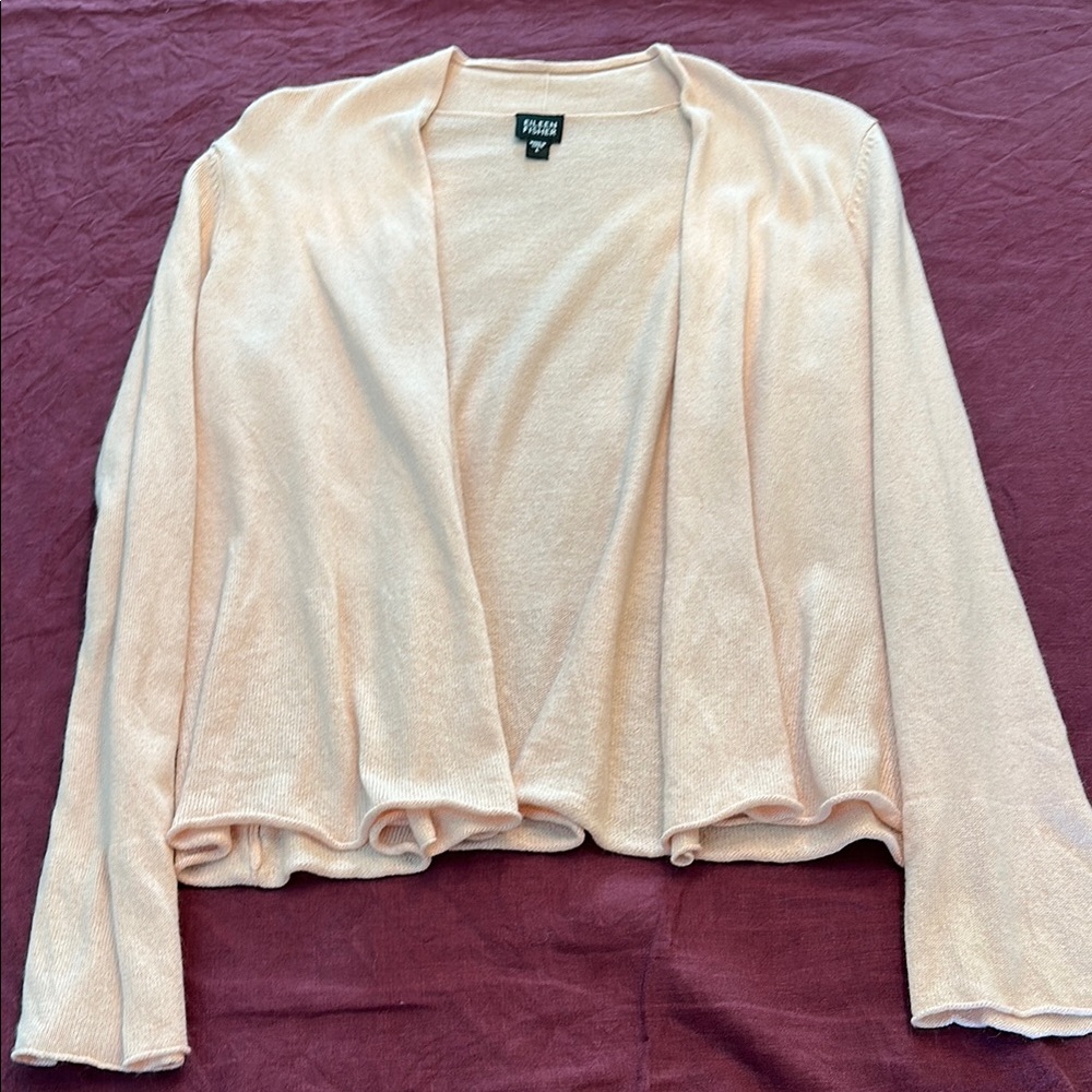 Eileen Fisher L pastel ballet Peachy pink Cardigan Sweater silk lightweight
